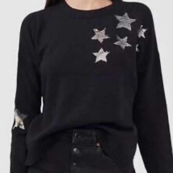 $80 Riley & Rae Women's Black Sequin Star Long-Sleeve Crewneck Sweater Medium - Picture 1 of 13
